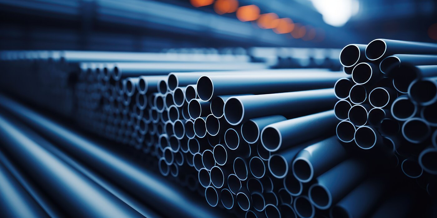 Stacked steel pipes, essential for modern construction.